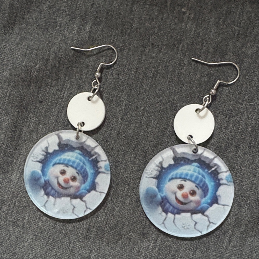 NWOT Snowman Earrings with Blue and White Accents